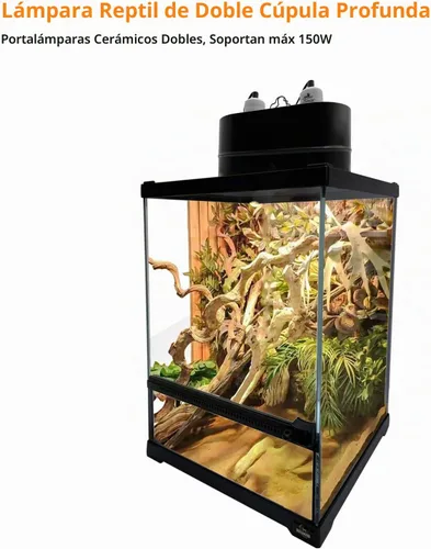 Vista 3 de Lámpara de doble cúpula profunda para reptiles, máximo 150 W, lámpara UV, tapa de lámpara doble para terrario de reptiles con dos interruptores