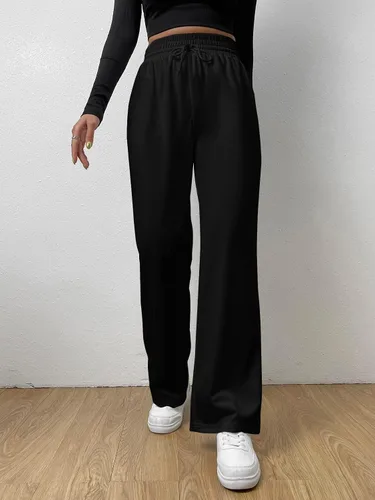 Vista 3 de MakeMeChic Pantalones deportivos para mujer, elásticos, con lazo frontal, pierna recta, casual, con bolsillo