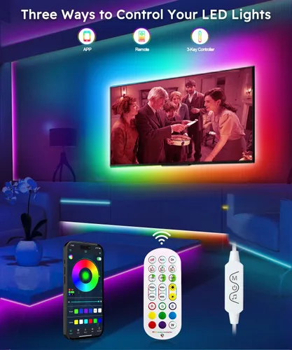 Vista 3 de MORIACC Luces LED para TV de 16.4 pies, retroiluminación LED para TV de 45 a 75 pulgadas, sincronización de música, tira LED que cambia