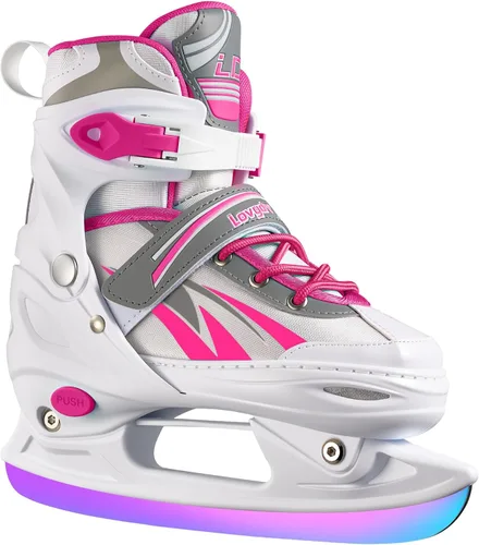 Vista 8 de Patines de hielo ajustables para niños, niñas y niños, 4 tamaños ajustables para principiantes, patines de hockey sobre hielo para jóvenes