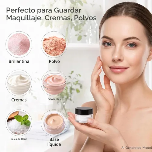 Vista 3 de 5 Gramos Contenedores de Muestra con Tapas, 25 Piezas Mini Contenedores de Maquillaje, Contenedores Cosméticos de Viaje de Plástico Vacío con Negro