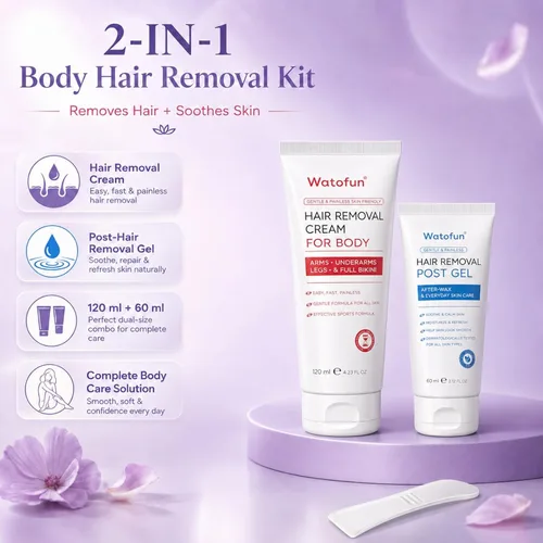 Vista 7 de Crema depilatoria corporal para mujeres con gel de aloe para piel sensible, crema depilatoria sin dolor de 5 minutos para brazos, axilas, piernas