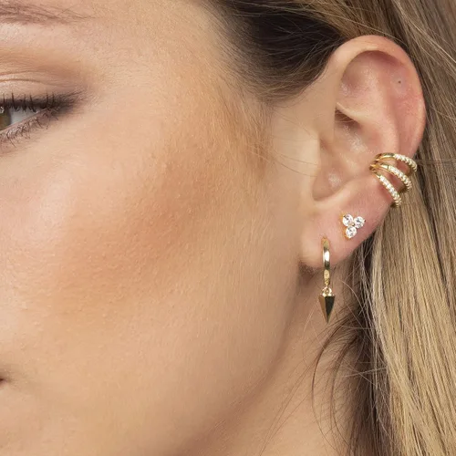 Vista 3 de VACRONA - Aretes tipo arracadas para mujer, chapados en oro de 14 quilates, diseño de aro de arracada