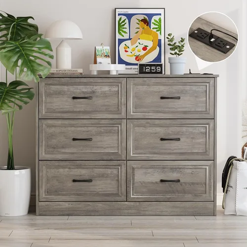Vista 11 de Fameill - Cómoda para dormitorio, organizador de 9 cajones con estación de carga, cómoda alta para pasillo, cómoda de madera con tiradores de metal
