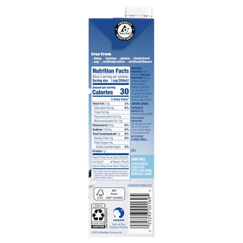 Vista 8 de Silk Leche de almendra estable, vainilla sin azúcar, sin lácteos, vegano, proyecto verificado sin OMG, 1 cuarto de galón