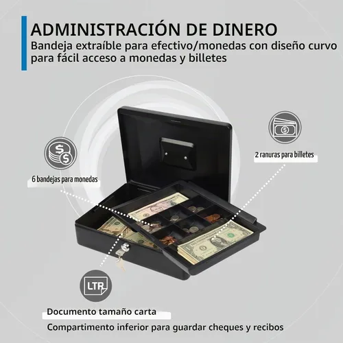 Vista 3 de CARL, CUI82012, bandeja de billetes de acero caja de seguridad, color negro 4 x 9 pulgadas