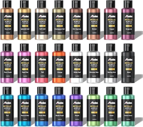 Vista 8 de ABEIER Juego de pintura acrílica, 24 colores (60ml/2oz) con 12 pinceles de pintura, no tóxico, resistente al agua, fuerte cobertura para niños