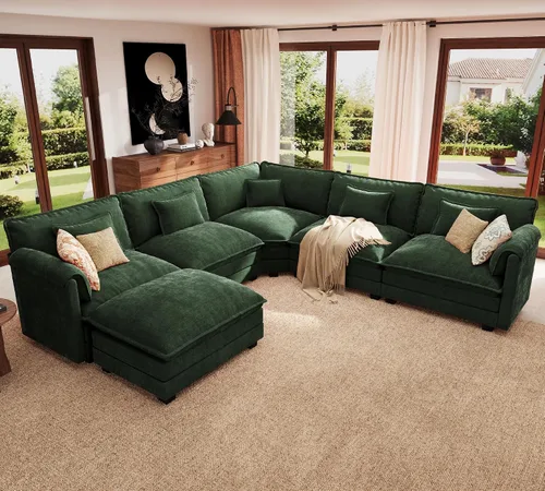 Vista 15 de ELUCHANG Sofá Seccional Modular en Forma de L de 113 pulgadas, cómodo sofá nube de 4 asientos con otomana móvil, sofá de asiento profundo para sala
