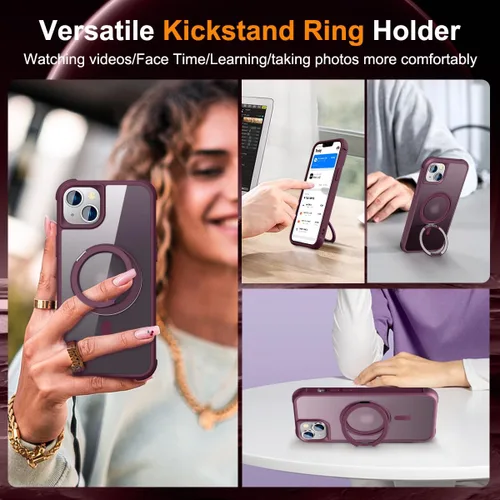 Vista 4 de Funda diseñada para iPhone 14 Plus con soporte de anillo magnético giratorio de 360° [Compatible con Mag-Safe] [Protección de Grado Militar] Fundas