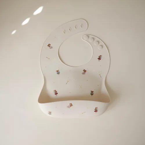 Vista 150 de Mushie - Babero de silicona para bebé, ajustable y resistente al agua (abejas) De 4 a 24 meses, lavable a máquina, correa ajustable
