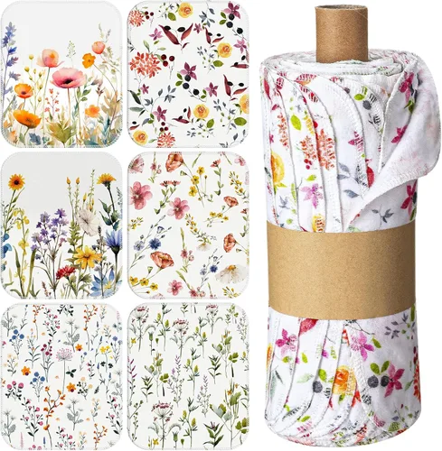 Vista 12 de Paquete de 6 paños de cocina reutilizables, toallas de algodón, flores silvestres