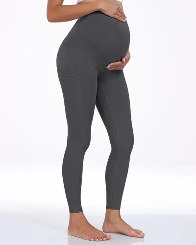 Vista 19 de WHOUARE Leggings de maternidad sobre el vientre con bolsillos para mujer, cintura alta, entrenamiento, pantalones de yoga