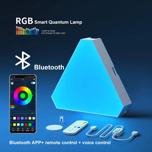 Vista 4 de WiFi Bluetooth 5V USB Triángulo Lámparas de atmósfera cuántica LED luz nocturna para juego dormitorio decoración creativa Lámparas de pared
