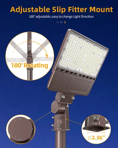 Vista 7 de 3 luces LED de estacionamiento de 150 W, 120 W, 90 W, caja de zapatos LED 5000 K, ajustador deslizante ajustable, lámpara de calle al aire libre