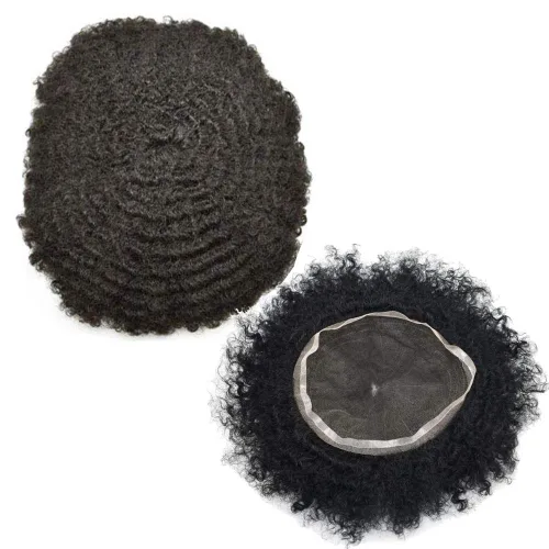 Vista 27 de Peluca de encaje suizo rizado afro para hombre, sistema de repuesto de peluca de encaje completo, extensiones duraderas de cabello humano #1 Negro