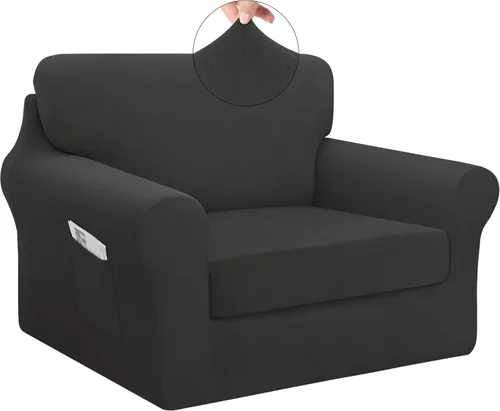 Vista 25 de Easy-Going - Funda elástica para sofá (7 piezas), tamaño XL, color negro Juego de funda de sofá lavable para 3 cojines de respaldo y asiento