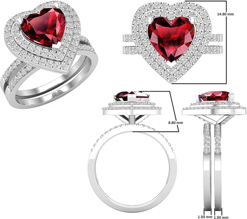 Vista 52 de Dazzlingrock Collection Juego de anillos de compromiso de doble halo con diamantes naturales redondos y piedras preciosas creadas en laboratorio
