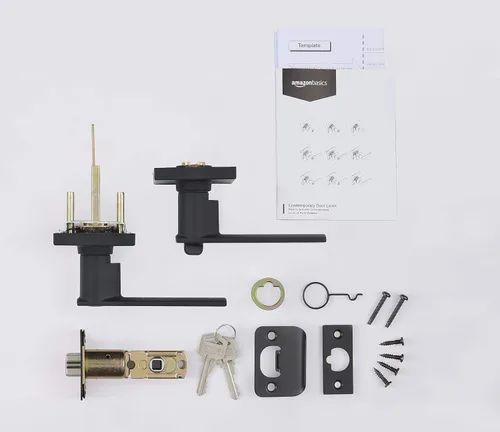 Vista 3 de Amazon Basics - Palanca de puerta contemporánea, modelo Stamford, entrada, color negro mate, paquete de 1