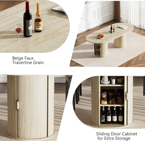Vista 5 de SSLine Mesa de comedor extensible ovalada para 4 a 10 personas, mesa de cocina expandible de 63 a 94 pulgadas de largo con base de almacenamiento