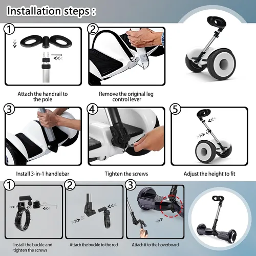 Vista 6 de Manillar para Segway Ninebot S Smart/mini PRO/mini LITE Self-Balance Scooter Hoverboard Manillar ajustable Soporte de liberación de presión