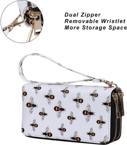 Vista 4 de HAWEE Cartera con cremallera doble para mujer, bolso de mano con soporte para teléfono celular para teléfono inteligente, tarjeta, moneda, efectivo