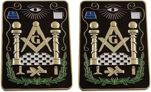 Vista 2 de Lodge All Seeing Eye Square - Emblema masónico para auto, negro y dorado, 3 1/2 pulgadas de alto