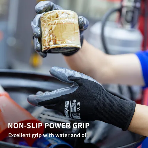 Vista 5 de MANUSAGE Guantes de trabajo de seguridad - Guante protector para hombres y mujeres - Protección de mano ultradelgada - Para construcción Negro