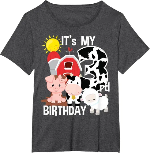 Vista 22 de Camiseta con diseño de animales de granja con texto en inglés "It's My 3rd Birthday" Negro