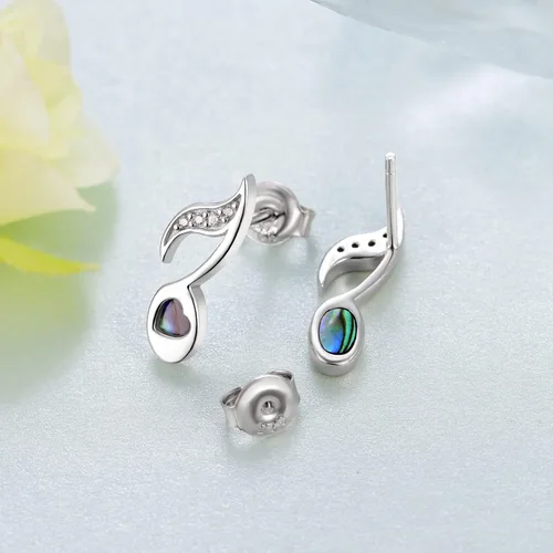 Vista 3 de Pendientes y anillo de plata de ley con notas musicales y clave de agudos, joyería musical para mujer