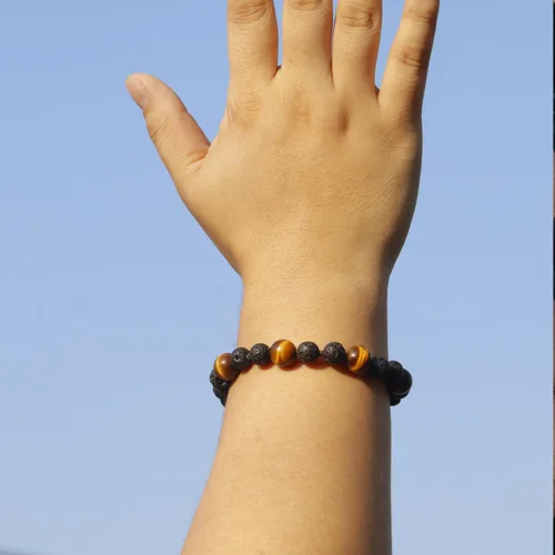 Vista 8 de Protection Tigers Eye Crystal Mens Bracelets, Healing Tiger Eye Lava Stone Beaded Bracelets for Men, Handmade Essential Oil Diffuser Bracelet