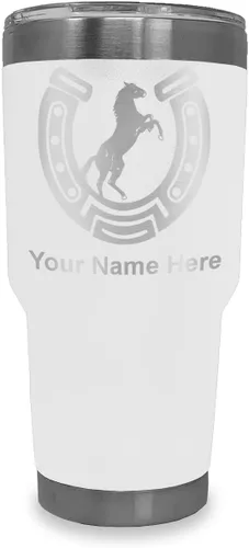 Vista 23 de LaserGram Vaso personalizado de 20 onzas, herradura con caballo (negro)
