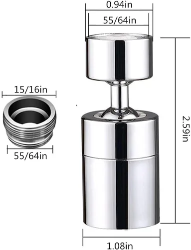 Vista 2 de Aireador de grifo giratorio de 360 grados, doble función de ahorro de agua de ángulo grande de 2 flujos, con pieza de repuesto de grifo de junta