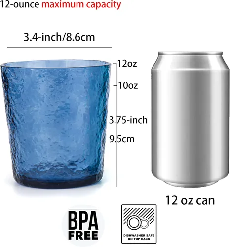Vista 2 de KX-WARE Vasos de plástico de acrílico de 12 onzas, juego de 8 unidades, color azul