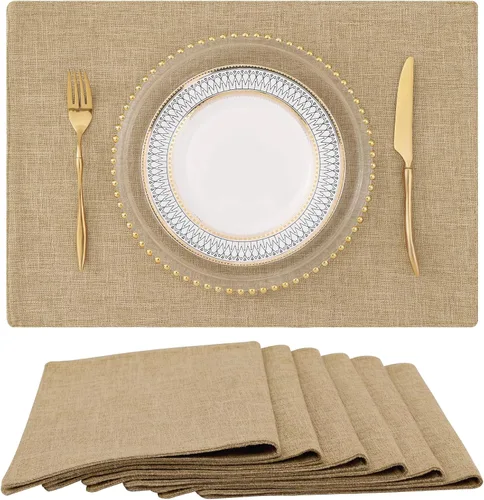 Vista 42 de homing - Juego de 4 manteles individuales de algodón y lino, manteles de tela lavables para mesa de comedor de estilo rústico para interiores y Negro