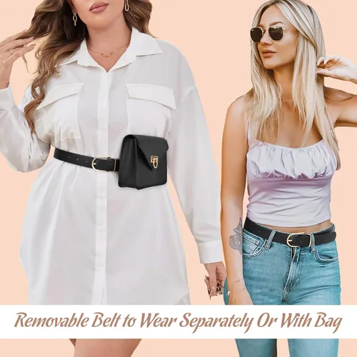 Vista 2 de WHIPPY Riñoneras para mujer, de piel, a la moda, para cinturón extraíble, para fiestas, viajes, 3- Negro