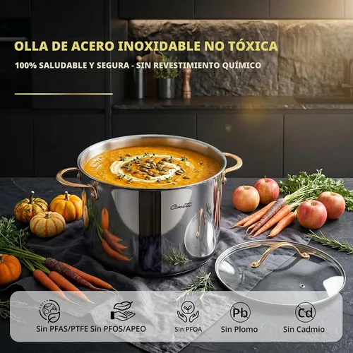 Vista 3 de Ciwete Olla de stock de 20 cuartos, olla de acero inoxidable de 3 capas con tapa, olla de sopa de 20 cuartos con asa de cobre, ollas sanas, apta