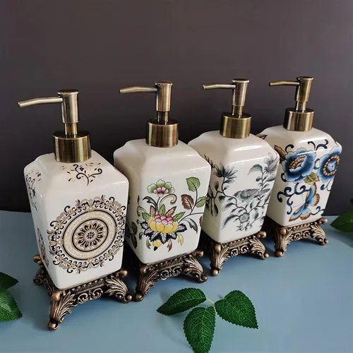 Vista 7 de Bathroom Soap Dispenser 340ML Personalized Crack Ceramic Soap Dispenser Retro Large Lotion Sub Bottle Resin Base Reusable Pump-Bottles Dispensers