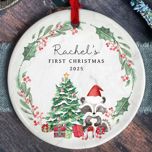 Vista 10 de Adorno personalizado de cerámica para la primera Navidad del bebé 2025 – Recuerdo navideño de copo de nieve personalizado con nombre, nuevo adorno