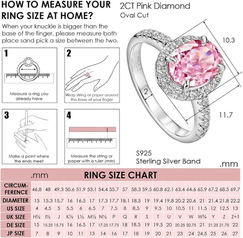 Vista 3 de michooyel S925 - Anillo de compromiso de diamante rosa de corte ovalado de 2.0 quilates para mujer, anillo de boda de diamantes con halo