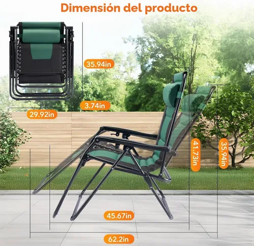 Vista 3 de Sillón de gravedad cero de gran tamaño, silla plegable reclinable para Negro y Verde