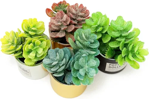 Vista 2 de 4 piezas de plantas en maceta de casa de muñecas en miniatura, pequeños bonsái suculentas artificiales