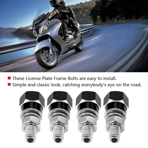 Vista 8 de 4 tornillos para marco de matrícula, tornillos universales para marco de matrícula, tornillos para motocicleta (negro)