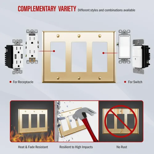 Vista 59 de ENERLITES Placa decorativa doble de metal para interruptor o receptáculo, placa de pared de acero inoxidable, resistente a la corrosión