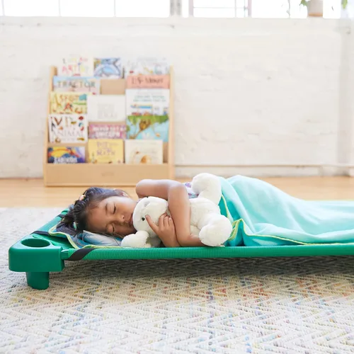 Vista 9 de ECR4Kids Catre Infantil Apilable, Listo para Ensamblar, Tamaño Estándar, Mobiliario de Aula, Verde, Paquete de 6 Breathable mesh, GREENGUARD Gold