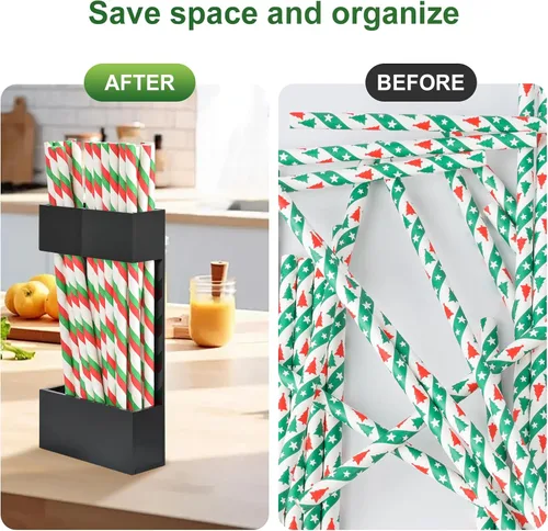 Vista 4 de Paquete de 2 portapajitas acrílico para puertas de gabinete, organizador de pajitas reutilizables con adhesivo ultra pegajoso, pequeño accesorio