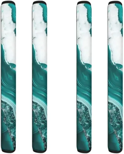 Vista 39 de Coldinair Fundas protectoras antideslizantes para manijas de puerta de refrigerador con estampado de mármol aguamarina, asas de decoración