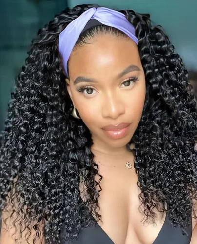 Vista 42 de Aiterina - Peluca de cabello humano con diadema de onda profunda para mujeres negras, cabello brasileño remy, sin pegamento, sin encaje frontal
