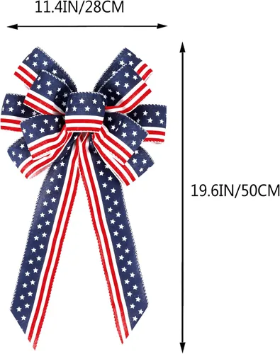 Vista 2 de Paquete de 2 lazos decorativos para corona del 4 de julio, lazos para decoración de árbol patriótico, Día de la Independencia, Día de los Caídos