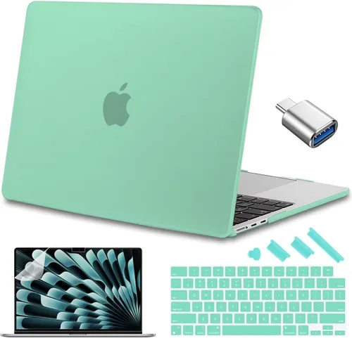Vista 18 de Compatible con MacBook Air de 15 pulgadas M2 M3 versión 2023 2024, funda rígida de plástico, funda de teclado y protector de pantalla y adaptador