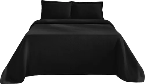 Vista 2 de Superior Colcha de Tejido de Cesta 100% Algodón con Fundas, Ropa de Cama Jacquard Matelassé de Algodón Premium para Todas las Estaciones, Cesta Negro